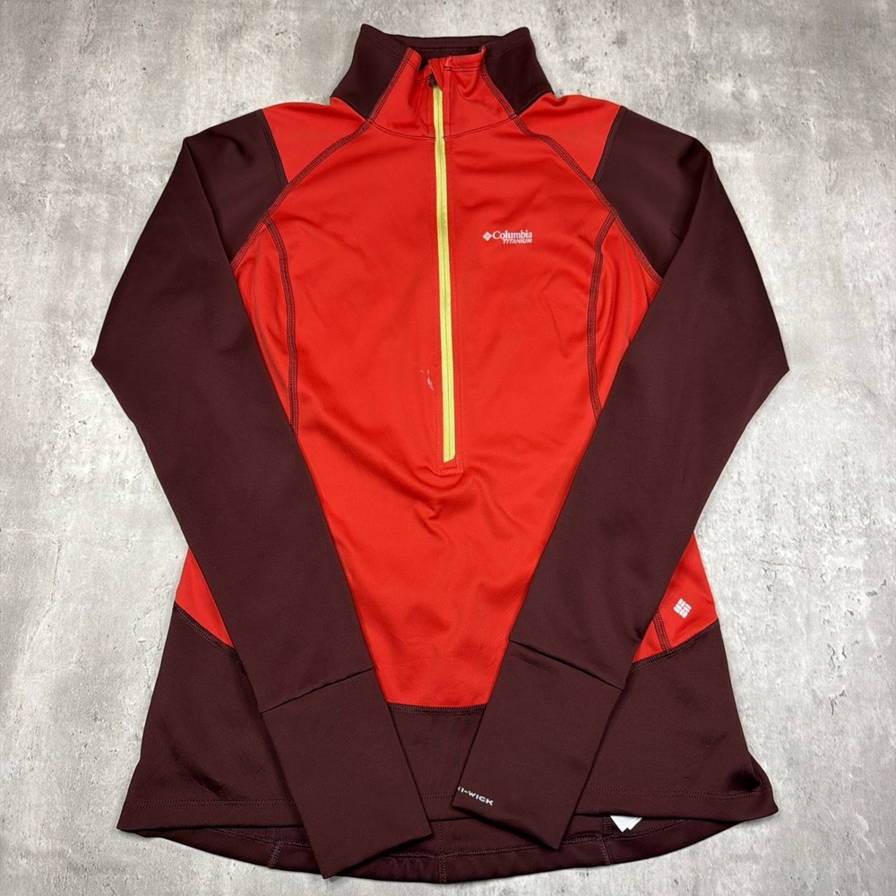 Columbia Titanium Windefend Red 1/2 Zip Omni-Wick Running Cycling Shirt Medium